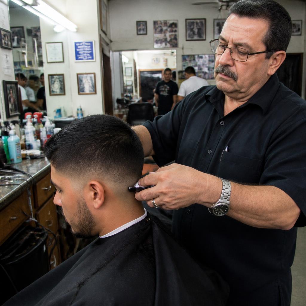 Barber and client portrait content